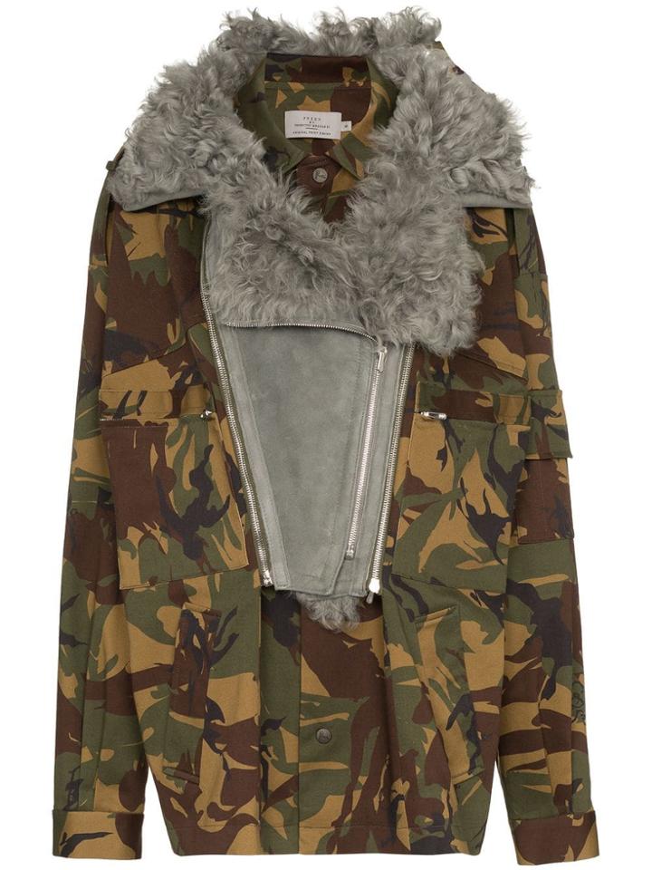 Preen By Thornton Bregazzi Dree Shearling Collar Camouflage Cotton