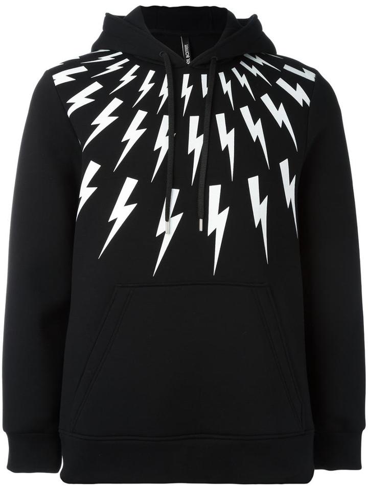 Neil Barrett Lightning Print Hoodie, Men's, Size: Large, Black, Viscose/spandex/elastane/lyocell/polyurethane