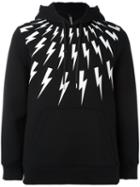 Neil Barrett Lightning Print Hoodie, Men's, Size: Large, Black, Viscose/spandex/elastane/lyocell/polyurethane