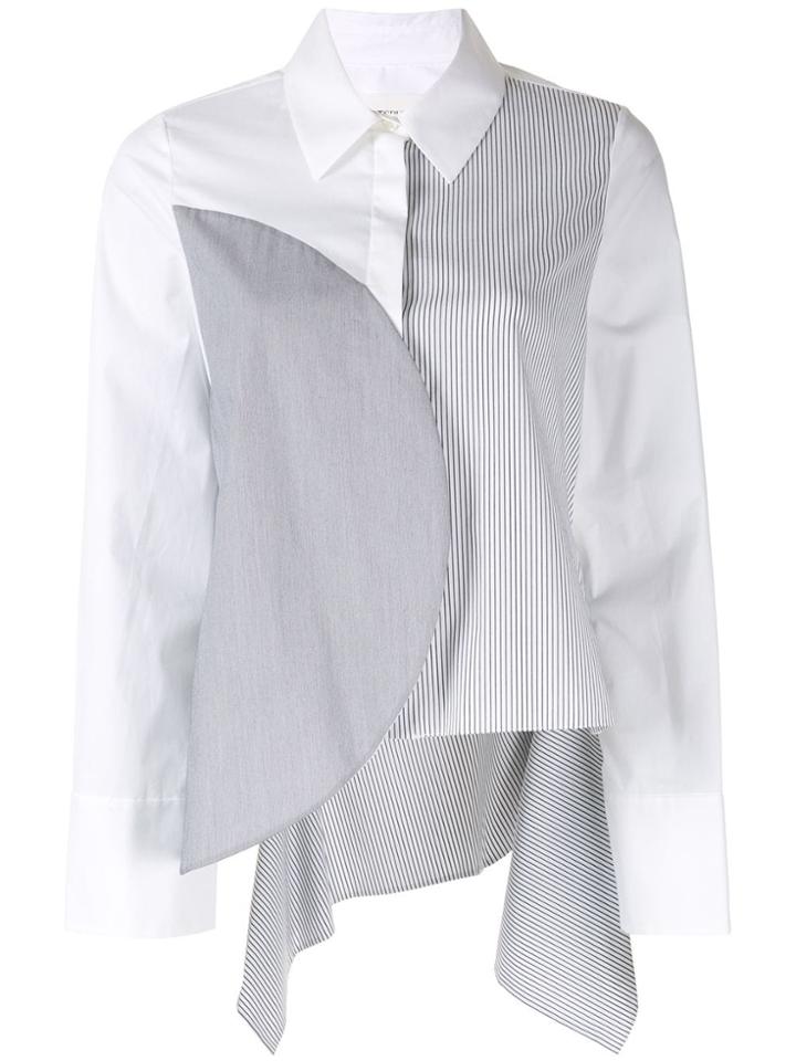 Portspure Striped Patchwork Asymmetric Shirt - White