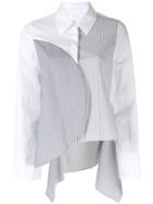 Portspure Striped Patchwork Asymmetric Shirt - White