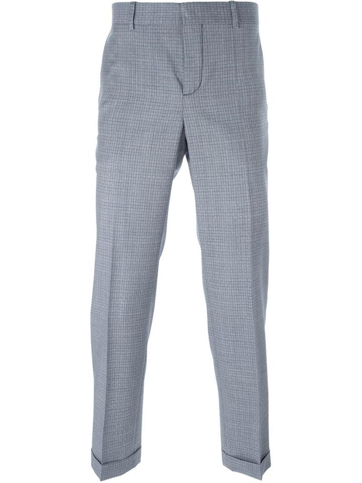 Carven Checked Front Pleat Trousers, Men's, Size: 48, White, Cotton/virgin Wool