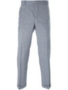 Carven Checked Front Pleat Trousers, Men's, Size: 48, White, Cotton/virgin Wool