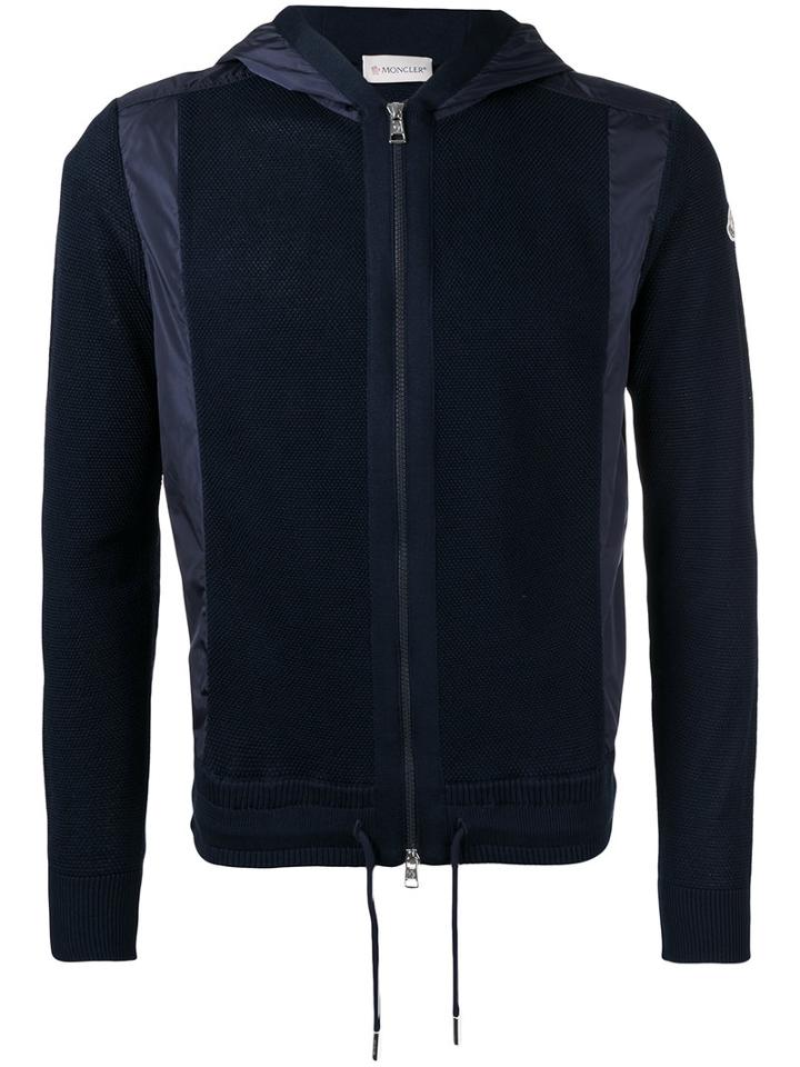 Moncler Knitted Contrast Panel Hoodie, Men's, Size: Xl, Blue, Cotton/polyamide