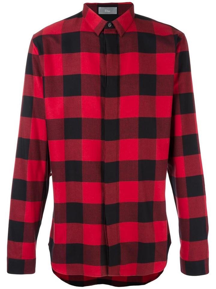 Dior Homme Checked Shirt, Men's, Size: 39, Red, Cotton