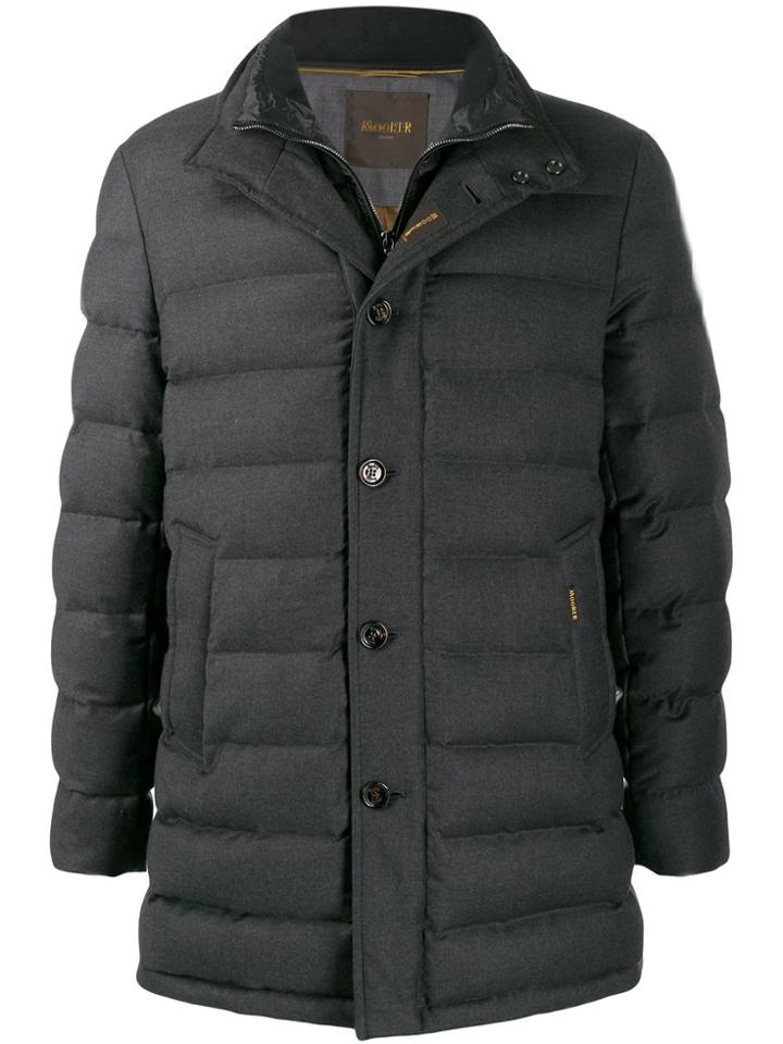 Moorer High-neck Quilted Coat - Grey