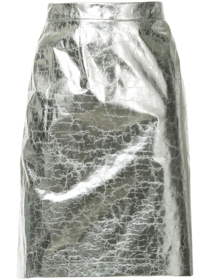 Ralph Lauren Cracked Effect Straight Skirt - Metallic