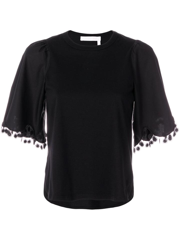 See By Chloé Pom Pom Trim T-shirt - Black