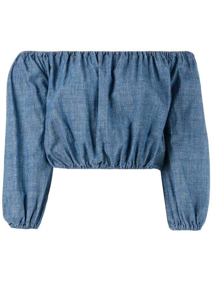 Theory - Waleska Cropped Off-shoulder Top - Women - Cotton - Xs, Blue, Cotton