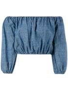 Theory - Waleska Cropped Off-shoulder Top - Women - Cotton - Xs, Blue, Cotton