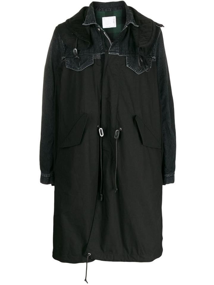 Sacai Oversized Hooded Coat - Black
