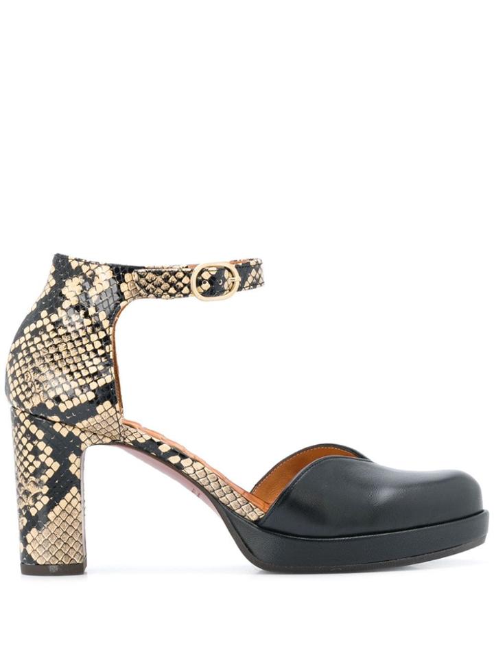 Chie Mihara Snakeskin Print Pumps - Black