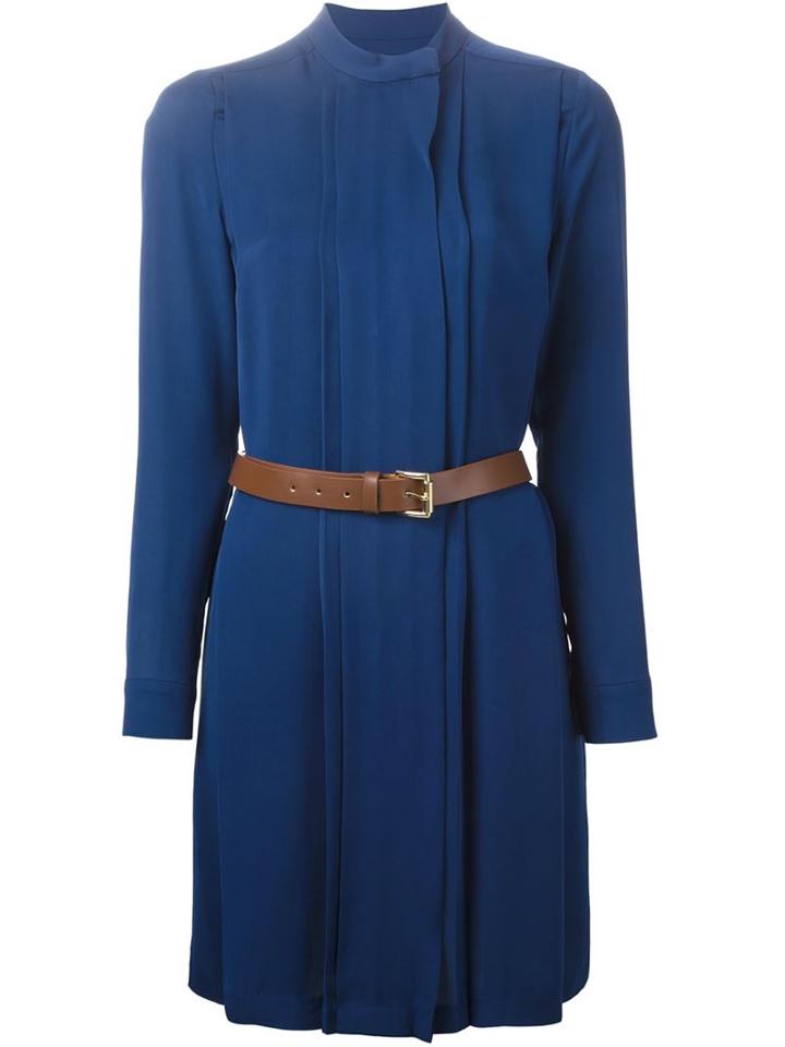 Michael Michael Kors Belted Front Shirt Dress, Women's, Size: 6, Blue, Silk