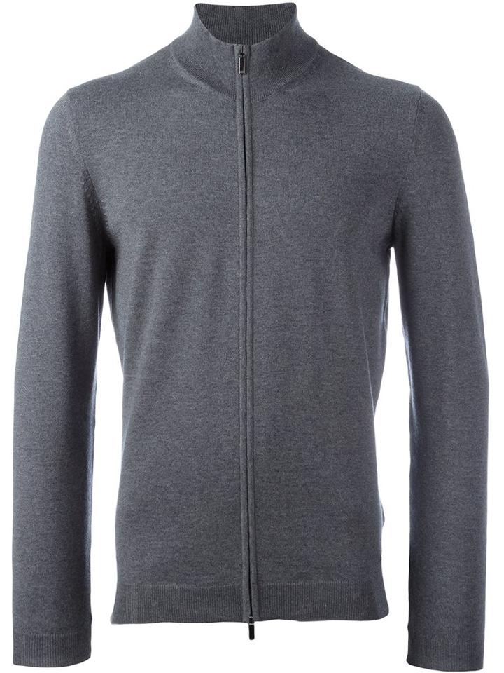 Boss Hugo Boss 'baldemario-b' Zipped Cardigan, Men's, Size: Large, Grey, Virgin Wool