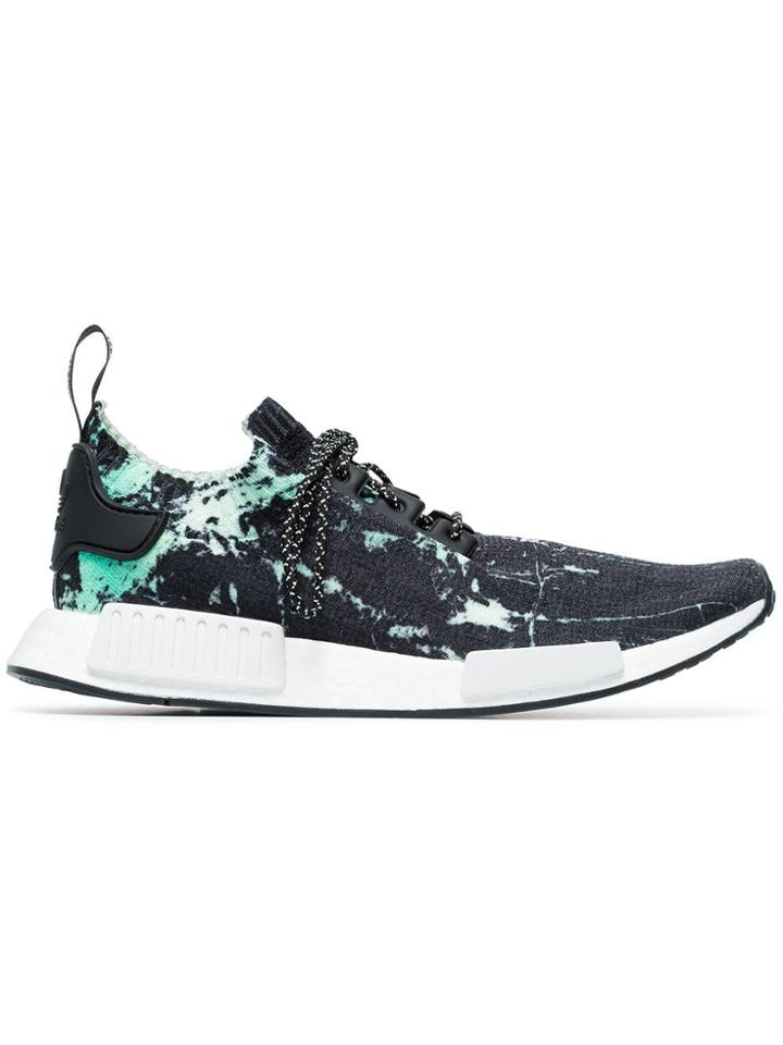 Adidas Black, Green And White Nmd R1 Marble Primeknit Sneakers