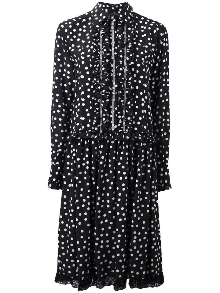 Dolce & Gabbana Polka Dot Shirt Dress, Women's, Size: 38, Black, Silk/polyamide