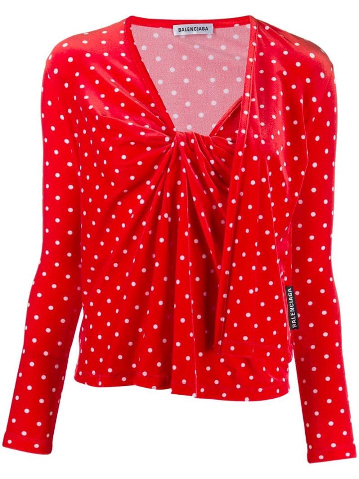 Balenciaga Twinset Polka Dot Velvet Top - Red