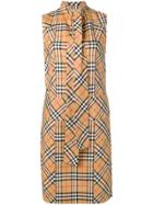 Burberry Vintage Check Tie-neck Dress - Brown
