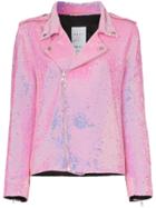 Ashish Sequin Back Slogan Biker Jacket - Pink