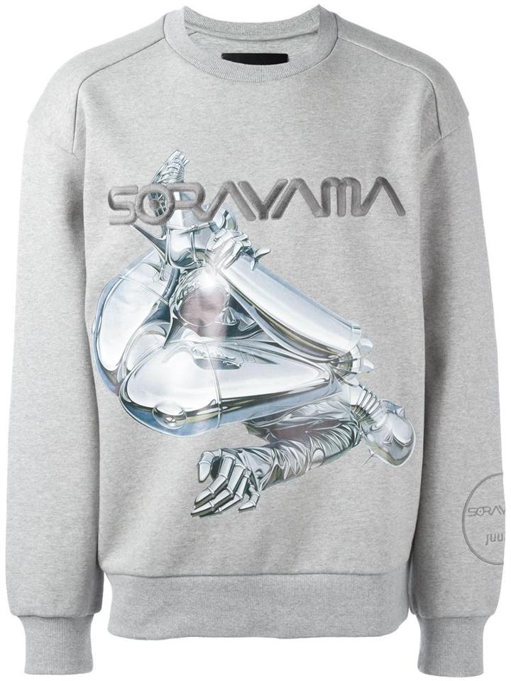 Juun.j Embroidered Printed Oversized Sweatshirt, Men's, Size: 44, Grey, Cotton/polyester