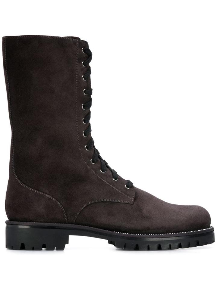René Caovilla Lace Up Boots - Black