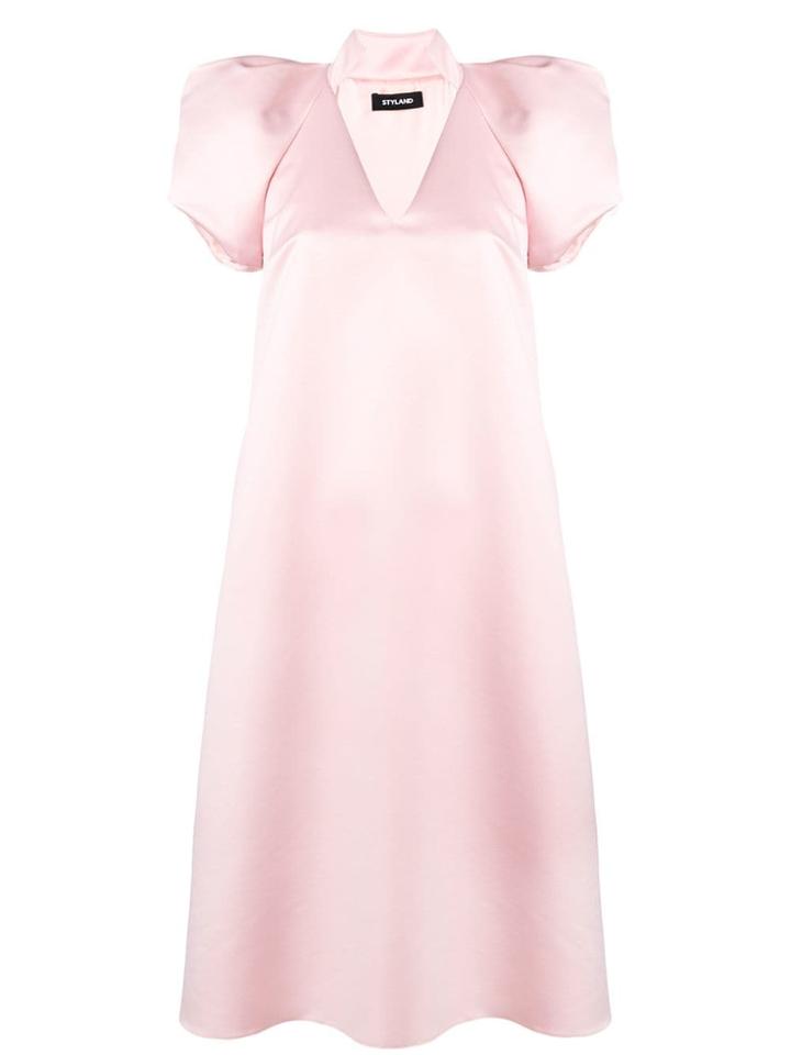 Styland Puff Sleeve Dress - Pink & Purple