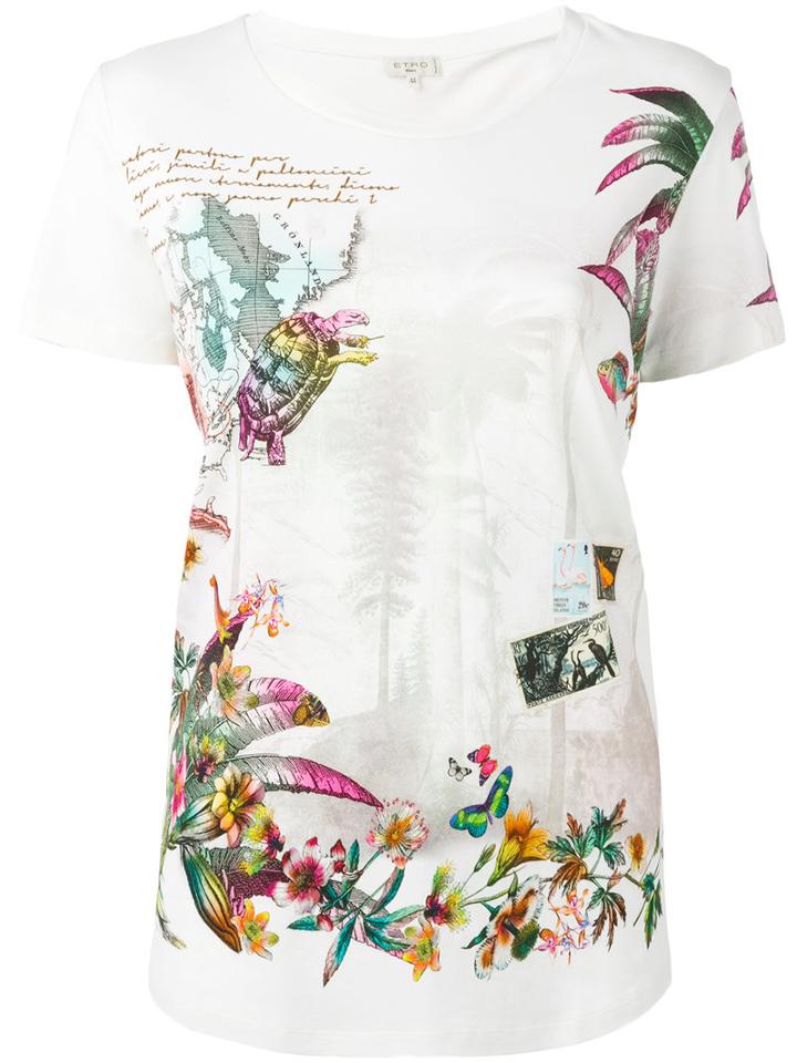 Etro - Travel Print T-shirt - Women - Cotton - 46, Women's, White, Cotton
