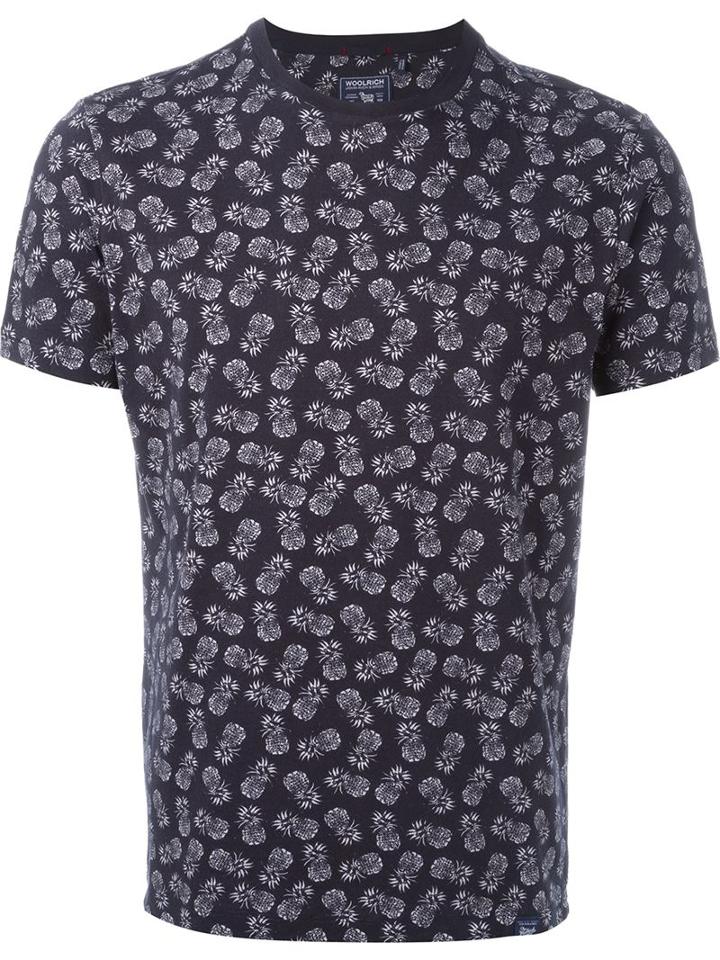 Woolrich Pineapple Print T-shirt, Men's, Size: Xl, Blue, Cotton