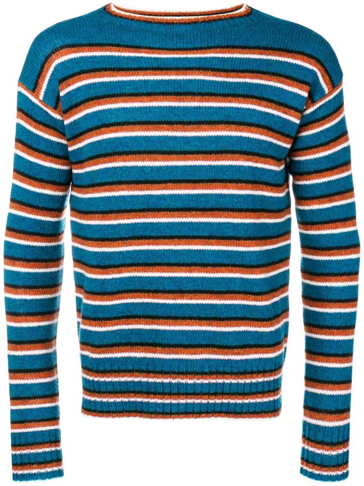 Prada Crew Neck Striped Sweater - Blue