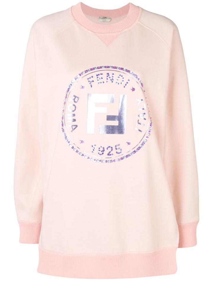 Fendi Embellished Ff Logo Sweatshirt - Pink