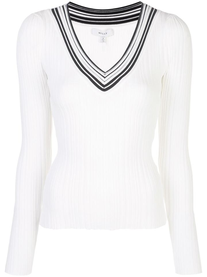 Milly Francesca Striped Neck Jumper - White