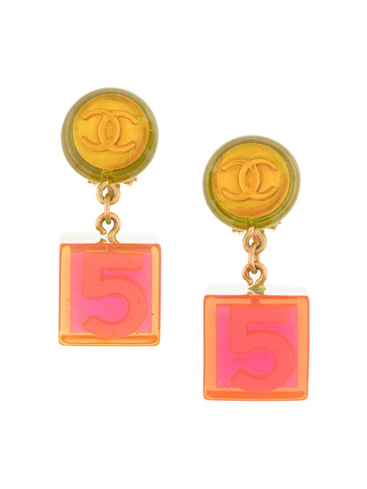 Chanel Vintage Cc Cube Swing Earrings - Multicolour
