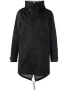 Ten-c Zipped Hooded Mid Coat, Men's, Size: 54, Black, Polyester/polyamide/polyurethane