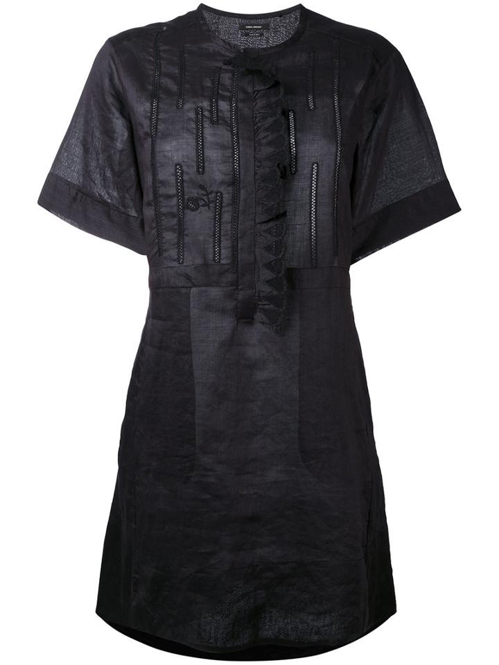 Isabel Marant Tonal Embroidered Short Dress, Women's, Size: 38, Black, Ramie/polyester/silk