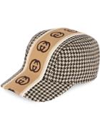 Gucci Interlocking G Stripe Houndstooth Baseball Cap - Black