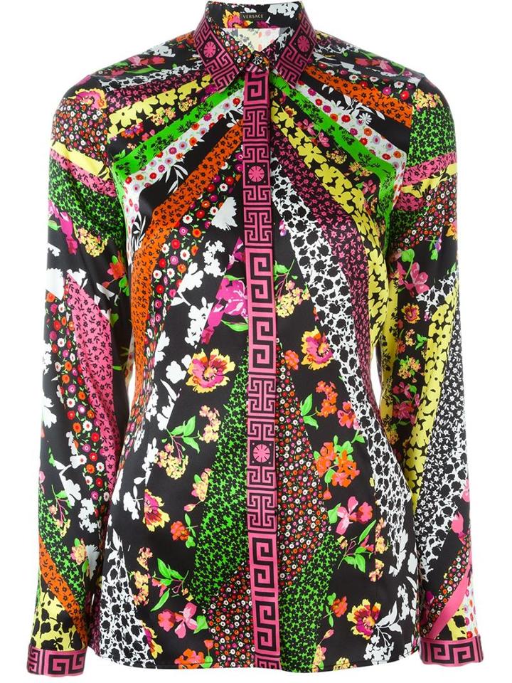 Versace Floral Print Shirt, Women's, Size: 42, Black, Silk/spandex/elastane