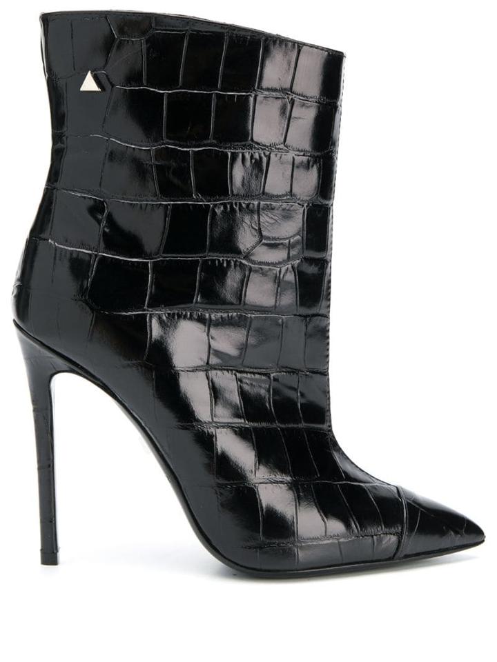 Grey Mer Textured Leather Ankle Boots - Black