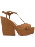 Sergio Rossi T-bar Wedged Sandals - Brown