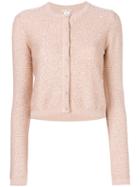 Oscar De La Renta - Sparkly Cropped Cardigan - Women - Silk/cotton/polyester - Xs, Pink/purple, Silk/cotton/polyester