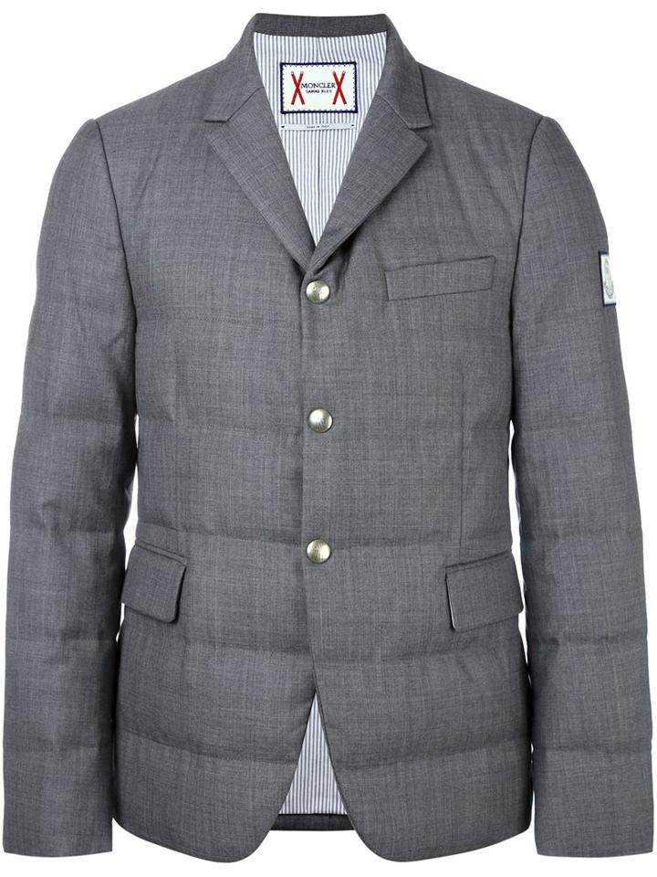 Moncler Gamme Bleu Arm Patch Jacket, Men's, Size: 1, Grey, Cotton/feather Down/cupro/wool