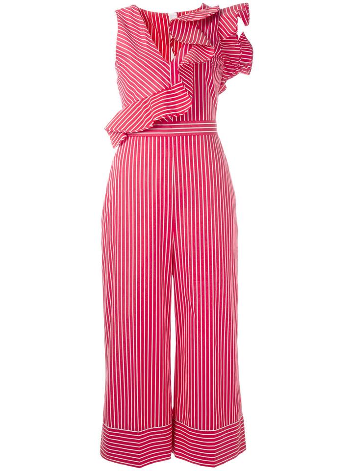 Msgm - Striped Jumpsuit - Women - Cotton - 44, Red, Cotton