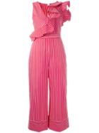 Msgm - Striped Jumpsuit - Women - Cotton - 44, Red, Cotton
