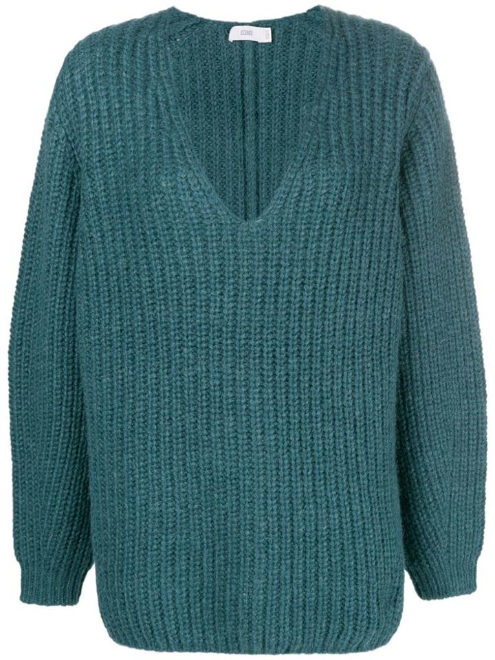Closed Fisherman Knit V-neck Sweater - Blue