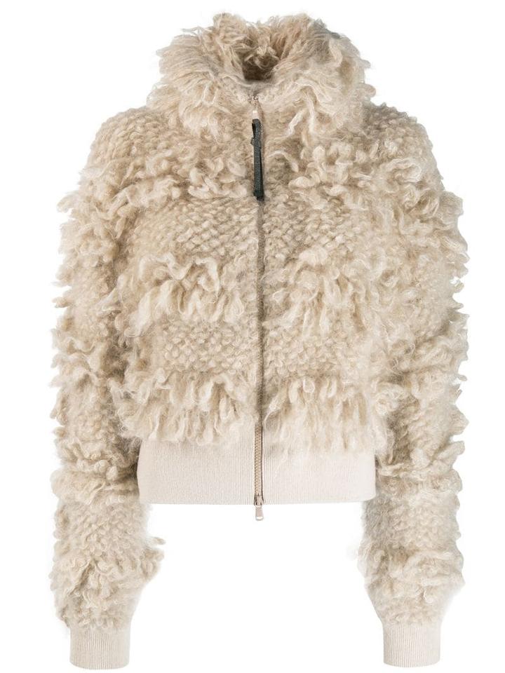 Brunello Cucinelli Shaggy Knit Bomber Jacket - Neutrals