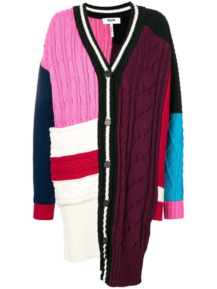 Msgm Asymmetric Patchwork Cardigan - Pink & Purple