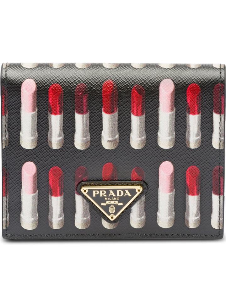Prada Lipstick Print Foldover Wallet - Black