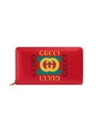 Gucci Gucci Print Leather Zip Around Wallet - Red