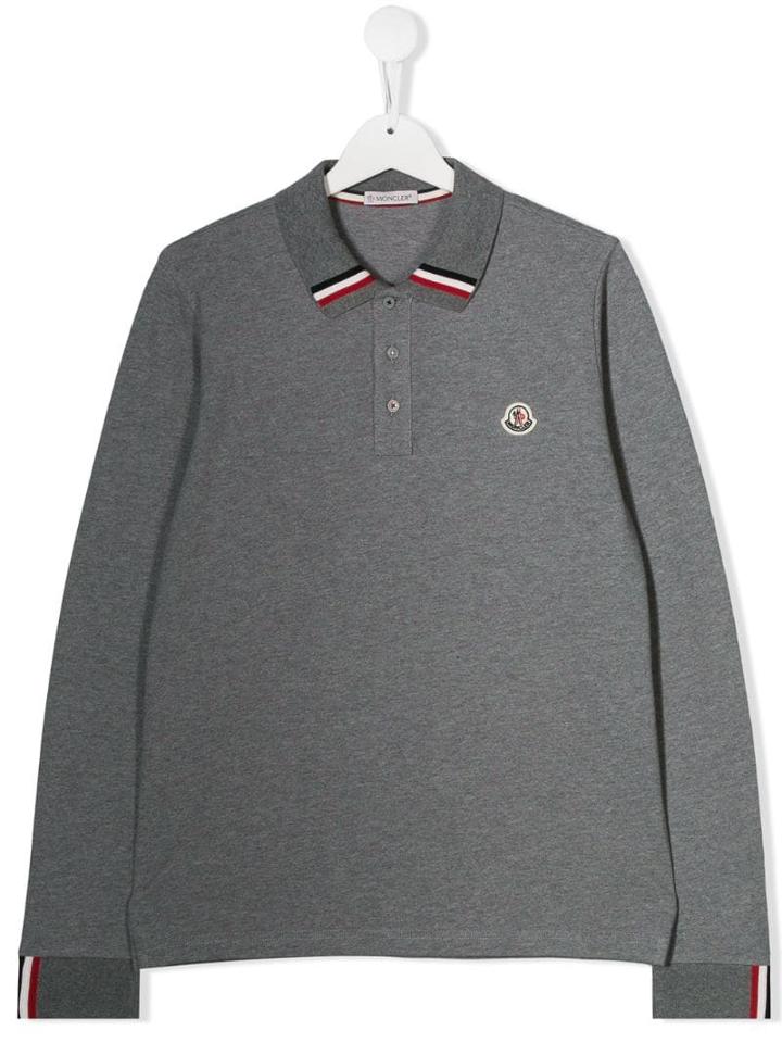 Moncler Kids Teen Striped Collar Polo Shirt - Grey