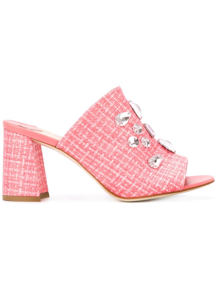 Polly Plume Jewelled Mules - Pink & Purple