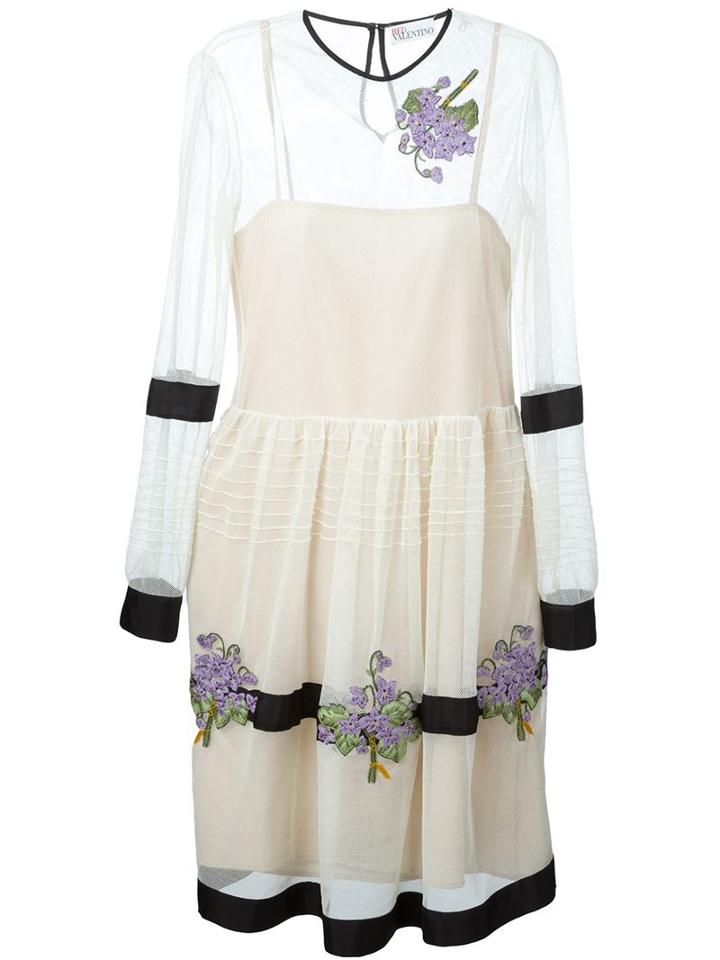Red Valentino Horizontal Stripes Floral Application Dress